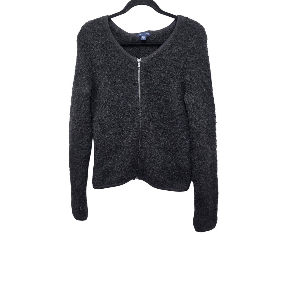 Gap Alpaca‎ Wool Blend Charcoal Gray Fuzzy Zip-Up Cardigan Sweater S